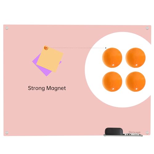 Magnetic Glass Dry Erase Board - White Board 48 x 36 Inch Wall Mounted Glass Whiteboard, Large Frameless Glass White Board for Wall Office, Home & School, Pink - color: Pink, size: 48"W x 36"H
