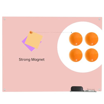 Magnetic Glass Dry Erase Board - White Board 48 x 36 Inch Wall Mounted Glass Whiteboard, Large Frameless Glass White Board for Wall Office, Home & School, Pink - color: Pink, size: 48"W x 36"H