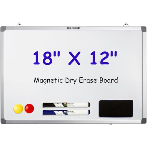M&G Dry Erase Board Magnetic White Board for Wall, 18” x 12” Small Whiteboard with 2 Markers & 2 Magnets & 1 Eraser, Portable Whiteboard for Planning, Drawing, to Do List, Office Use - size: 18 X 12 Inches