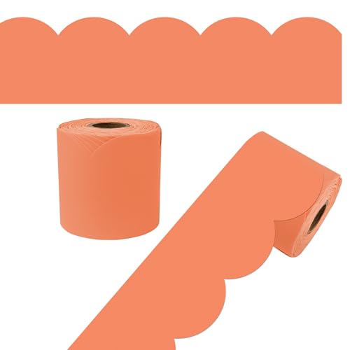 Carson Dellosa 65Ft of Orange Bulletin Board Borders, 1 Roll of Scalloped Trim for Rolling Whiteboard, Cork and Posterboard, Party, Halloween, Office Decorations, and Classroom Decor - color: Mango, style: Scalloped