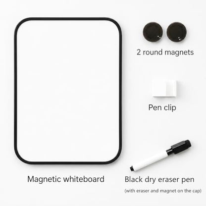 6" X 8" Small White Board with Erasable Markers and 2 Magnets(Black) | ABS frame, magnetic board—smooth surface; easy to write on and erase—mini whiteboard for kitchen, school lockers, and offices - color: Black