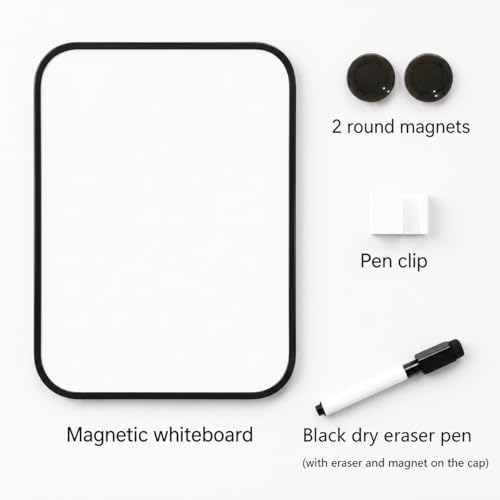 6" X 8" Small White Board with Erasable Markers and 2 Magnets(Black) | ABS frame, magnetic board—smooth surface; easy to write on and erase—mini whiteboard for kitchen, school lockers, and offices - color: Black