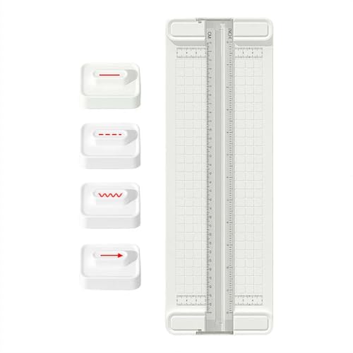 4-in-1 Bidirectional Paper Cutter, Portable Paper Photo Trimmer with Straight Wave Perforated Creasing Blades, Multi-Function Scrapbooking Tool for Craft Paper, DIY Craft Projects (White) - color: White