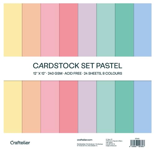 Craftelier - Cardstock Set Pastel | Pack of 24 Double Sided Cardstock for Cardmaking, Scrapbooking and Craft Projects | Weight 240 grams | Size 30,48 cm x 30,48 cm (12" x 12") - color: Pastel, size: 12" x 12"