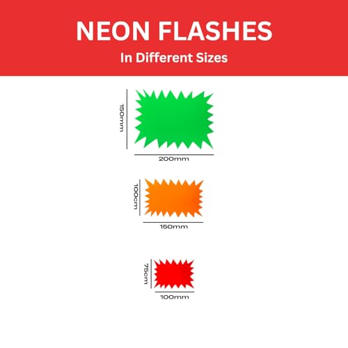 Pack of 20 Assorted Coloured Neon Fluorescent Flashes 200 x 150mm