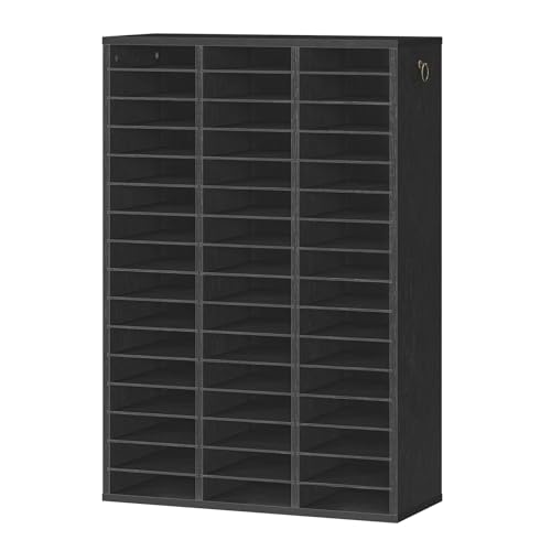 HOOBRO Literature Organizer, 48 Compartments Wooden Mail Organizer, Countertop Literature Sorter with Adjustable Shelves for Home, Office, School, Student Mailbox for Classroom, Black BK163WF01 - color: Black, size: 41.7"H