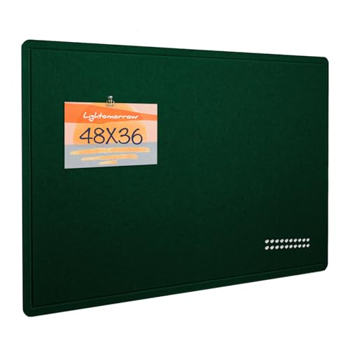 Lightomorrow Large Bulletin Board - 48 x 36 Inches, Decorative Felt Pin Board for Wall - 4' x 3' Foldable Photo Display Board with Self-Adhesive Tape, Includes 20 Push Pins - Dark Green - color: Dark Green, size: 48×36 inches