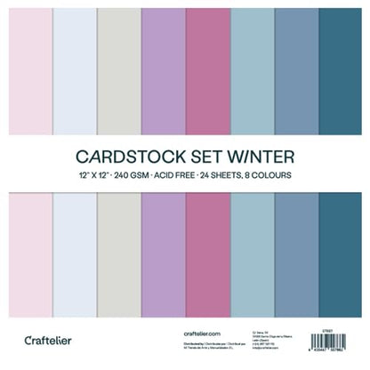 Craftelier - Cardstock Set Winter | Pack of 24 Double Sided Cardstock for Card Making, Scrapbooking and Craft Projects | Weight 240 grams | Size 30,48 cm x 30,48 cm (12" x 12") - color: Winter, size: 12" x 12"