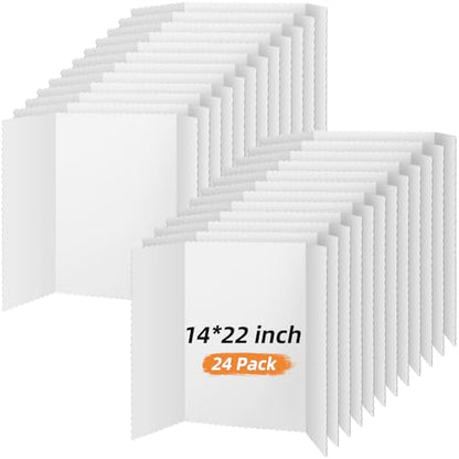 Ctosree 24 Pcs 14 * 22 Inch Tri Fold Poster Board Bulk, Science Fair Project Display Paperboard, Single Wall, Lightweight Presentation Board (White) - color: White, size: 14 x 22 inch