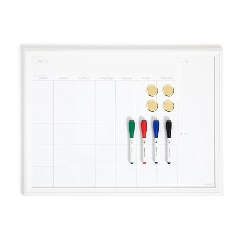 U Brands Magnetic Dry Erase Monthly Calendar Whiteboard Value Pack, 24" x 18", Wall Mounted Planner Board with Wood Style Frame, Home Office & Kitchen Family Command Center, Includes Markers & Magnets