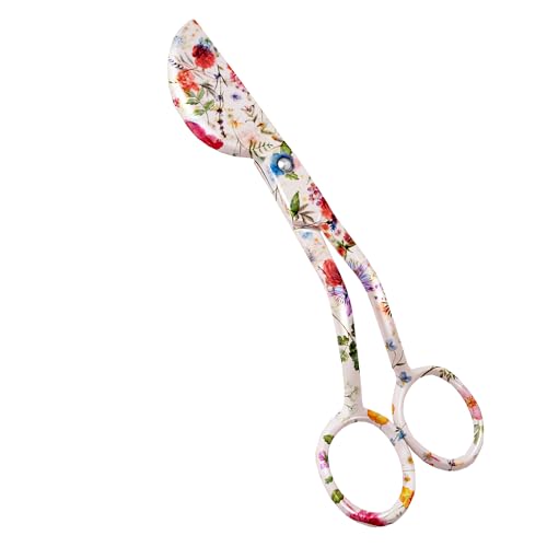 Applique Pelican Duckbill Blade 5.8 Inch - Double Bent Curved Offset Handle Scissors with Pouch Sleeve for Embroidery, Fabric, Thread, Knitting, Sewing, Arts & Craft (Floral) - style: Bent Floral