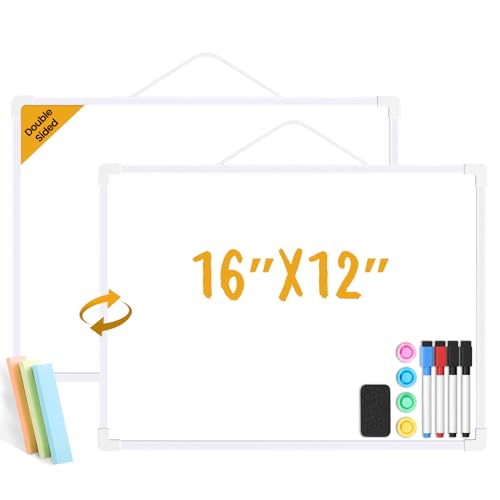 Small Dry Erase Board for Wall, 16" x 12" Double-Sided Hanging Whiteboard, Magnetic White Board with 4 Markers, 4 Magnets and 3 Mini Sticky Notes, Portable Whiteboard for Kids, School, Home, Office - color: White, size: 16"x12"