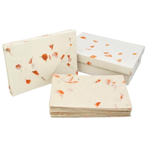 Kathmandu Valley Co. Nepali Cherish Greeting Card & Envelope Box Set with Handmade Lokta Paper from Nepal, 15 Cards (Marigold) - color: Marigold, size: 15 Cards
