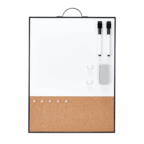 TSJ OFFICE Small Whiteboard Cork-Board - 16" X 12" Portable Aluminum Black Framed Magnetic Dry Erase Board, Small Bulletin Cork Board with Holder for Office, Home and School - color: Black-corkboard Whiteboard Combo