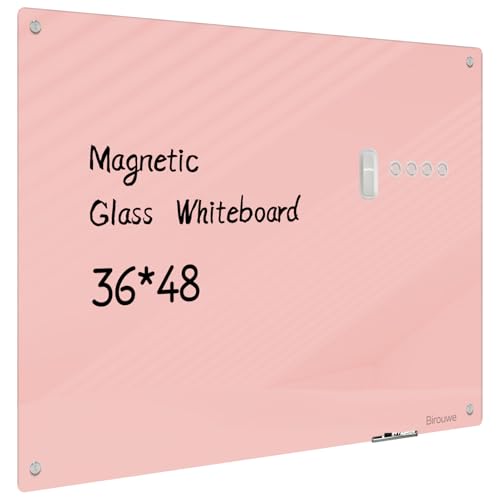 Magnetic Glass Whiteboard - 48"x36" Frameless Glass Dry Erase Board for Walls, Office, School, Home - Pink - color: Pink, size: 48" x 36"