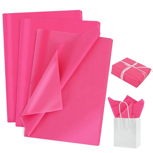 BEISHIDA 100 Sheets Hot Pink Tissue Paper Bulk, Wrapping Tissue Paper for Gift Bags, 14 x 20 Inch Gift Wrap for Valentine Birthday Wedding Graduation DIY Crafts Holiday Flowers - color: hotpink
