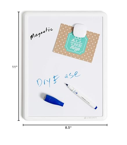 U Brands Contempo Magnetic Small Whiteboard, 8.5” x 11”, White Modern Frame, Mini White Board for Students, Fridge and Locker Dry Erase Board, Includes 4 Markers & Magnet - style: 1 Boards + 4 Markers + 1 Magnet