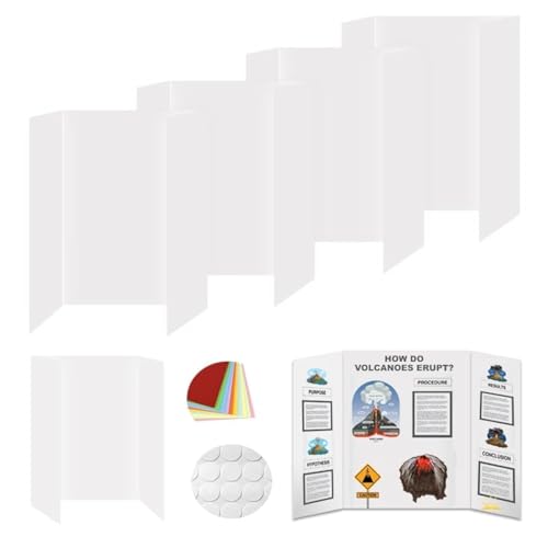 Rsgift 4 Pcs Small Tri-fold Poster Boards with Double Sided Tapes and Cardboard,21.2x13.8 inches,Corrugated Presentation Boards, Display Boards for School Project,Exhibitions,Business Presentation - size: 21.2x13.8 inches