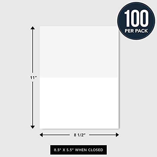 Dynamico Blank White Pre-Scored Thick 8.5 x 11 Greeting Cards – Heavyweight Good For Wedding Invitations, Thank You, Holiday and DIY Projects | 8.5 x 5.5” When Folded | 100 Cards per Pack