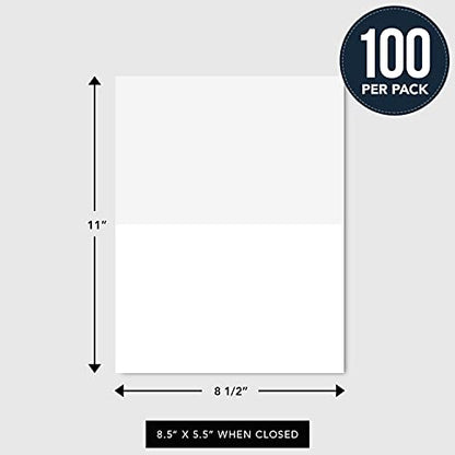 Dynamico Blank White Pre-Scored Thick 8.5 x 11 Greeting Cards – Heavyweight Good For Wedding Invitations, Thank You, Holiday and DIY Projects | 8.5 x 5.5” When Folded | 100 Cards per Pack