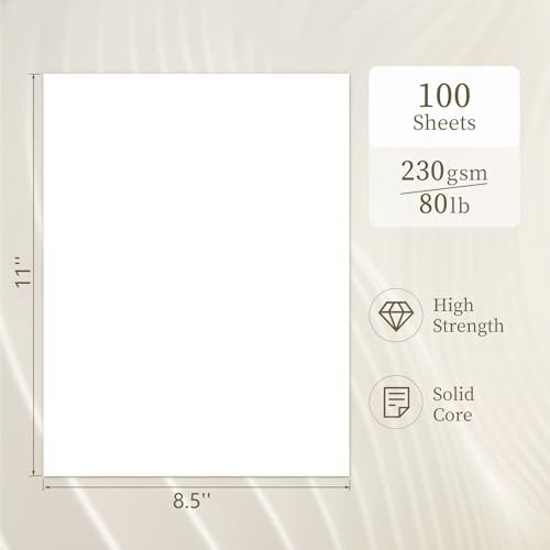 White Cardstock 8.5 x 11, White Cardstock Printer Paper 80lb 100 Sheets, GIGYES Copy Paper for Printer, Watercolor Drawing, Certificate, Invitations - color: White