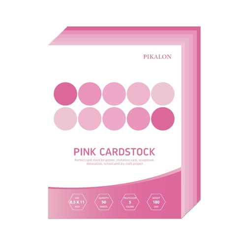 50 Sheets Pink Cardstock 8.5 x 11 Inches, 5 Colors Assorted Colored Card Stock Paper 67lb/180gsm for Printing, DIY Crafting, Card Making, Scrapbooking Decorations, Card Crafts, School Supplies (Pink) - color: Pink
