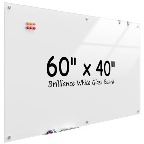 MaxGear Glass Whiteboard Wall Mounted, Frameless Magnetic Dry Erase Board, Tempered Glass, Steel-Backed, Non-Porous Smooth Surface, Floating Design, Accessories Included, for Office Home Classroom - color: Brilliance White, size: 60"W x 40"H