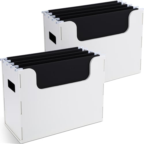 2 Pcs Portable Desktop File, Side Handles, Filing Organizer, Hanging File Folders, Letter Size for Schools Office Home (White) - color: White