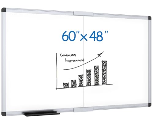 VIZ-PRO Magnetic Dry Erase Board, 60 X 48 Inches, Foldable Wall-Mounted Whiteboard with Silver Aluminum Frame & Marker Tray for School Office and Home 5' X 4' - size: 60 X 48 Inches