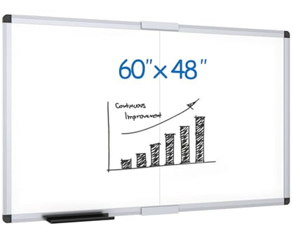 VIZ-PRO Magnetic Dry Erase Board, 60 X 48 Inches, Foldable Wall-Mounted Whiteboard with Silver Aluminum Frame & Marker Tray for School Office and Home 5' X 4' - size: 60 X 48 Inches