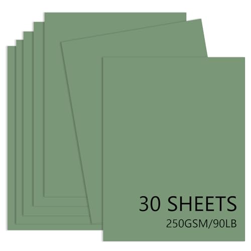 30 Sheets Sage Green Cardstock 8.5'' x 11'', 250gsm/92lb Heavyweight Cover Cardstock Paper, Thick and Smooth Card Stock Perfect for Invitations, Menus, Crafts, DIY Cards, Arts and Crafts - color: Sage Green