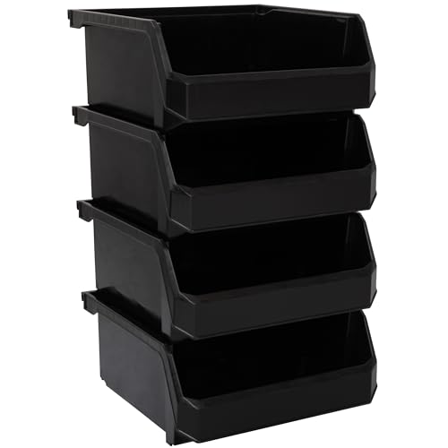 ReadySpace Plastic Containers for Organizing and Storage Bins for Drawers, Desks, Office Organization, and Garage, Stackable Bins, Medium-Wide (5" x 11" x 11"), 4-Pack, Black - color: Black, size: Medium-Wide, 4-Pack