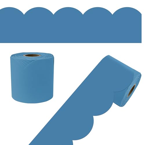 Carson Dellosa 65Ft of Ocean Blue Bulletin Board Borders, 1 Roll of Scalloped Trim for Rolling Whiteboard, Cork and Posterboard, Party, Office Decorations, and Classroom Decor - color: Ocean Blue, style: Scalloped