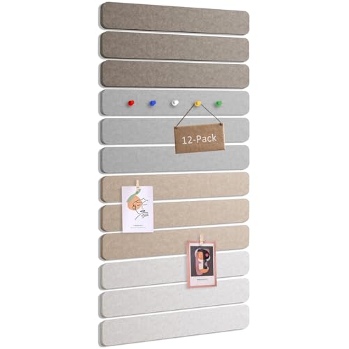 12-Pack Cork Board Alternative Felt Strip Board 13"x2", 30 Push Pins, Adhesive Install for Walls, for Paste Notes, Photos, Office Home Classroom (Dark Brown, Moonlight Gray, Dark Camel, Light Camel) - color: Dark Brown, Moonlight Gray, Dark Camel, Light C