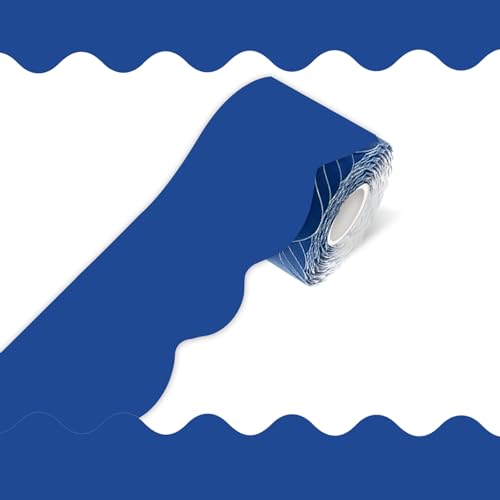 70Ft Blue Bulletin Board Border- Pure Blue Scalloped Rolled Border Trim Board Border, Wavy Line Decorative Roll for Classroom, School, Office, Home - color: Blue