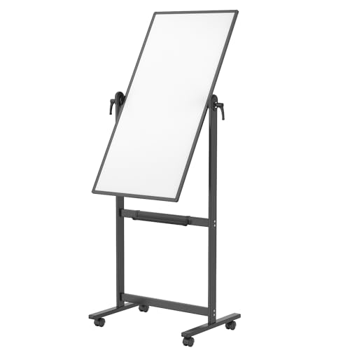 VIZ-PRO Double-Sided Magnetic Mobile Whiteboard, 48 x 24 Inches, Black Aluminium Frame and Stand - size: 48"W x 24"H