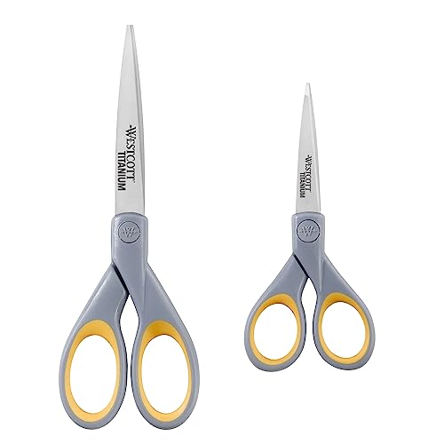 Westcott ‎13824 7” & 5” Pointed Titanium-Bonded Crafting Scissors with Soft Handles, Gray/Yellow (2 Pack) - style: Multiple (2 pack)