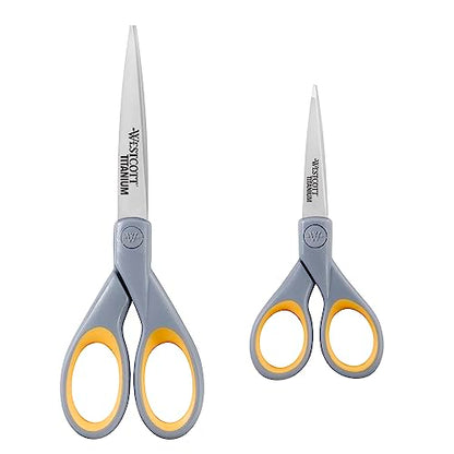 Westcott ‎13824 7” & 5” Pointed Titanium-Bonded Crafting Scissors with Soft Handles, Gray/Yellow (2 Pack) - style: Multiple (2 pack)