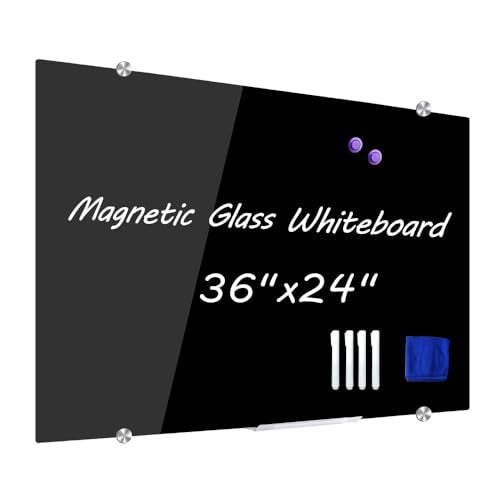 DEVELOP Magnetic Black Glass Dry Erase Board, 90 x 60 cm, Modern Tempered Glass Whiteboard for Wall, Frameless White Board with Marker Tray, 4 Markers, 2 Magnets, 1 Eraser - color: Black, size: 36x24 inch