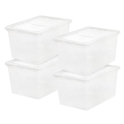 IRIS USA 4-Pack Storage Bins with Lids, 58 Quart, Clear Stackable Containers Box Organize Shoes Closet Shelves Clothes Blankets Towels - BPA-Free Plastic - size: 58 Qt, style: 4 Pack