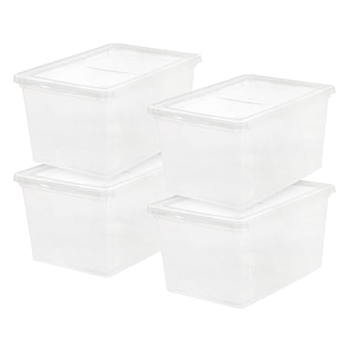 IRIS USA 4-Pack Storage Bins with Lids, 58 Quart, Clear Stackable Containers Box Organize Shoes Closet Shelves Clothes Blankets Towels - BPA-Free Plastic - size: 58 Qt, style: 4 Pack
