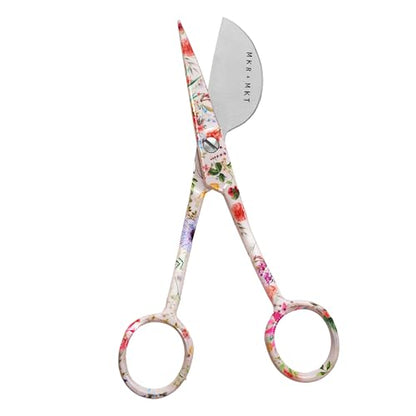 Applique Pelican Duckbill Blade 5.8 Inch - Double Bent Curved Offset Handle Scissors with Pouch Sleeve for Embroidery, Fabric, Thread, Knitting, Sewing, Arts & Craft (Floral) - style: Bent Floral