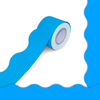 60 Feet Bulletin Board Borders, Pure Blue Scalloped Rolled Border Trim with Wavy Line Design for School, Classroom & Offices - color: Blue (60 Feet)