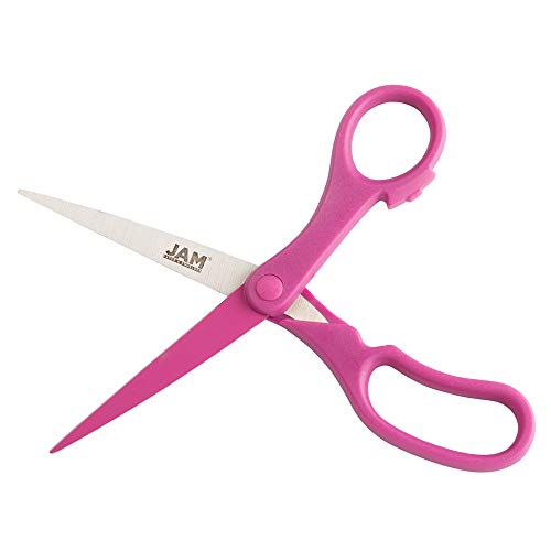 JAM PAPER Multi-Purpose Precision Scissors - 8 Inch - Fuchsia Pink - Ergonomic Handle & Stainless Steel Blades - Sold Individually - color: Pink, size: Standard (8 Inch)