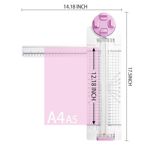 4 in 1 A4 Craft Paper Cutter Rotary Trimmer with Sliding Blade, Safe Precision Paper Trimmer with Grid Lines & Ruler, Multi-Color Cutting Tool for Scrapbook, Cards & DIY Projects(Pink) - color: Pink