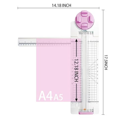 4 in 1 A4 Craft Paper Cutter Rotary Trimmer with Sliding Blade, Safe Precision Paper Trimmer with Grid Lines & Ruler, Multi-Color Cutting Tool for Scrapbook, Cards & DIY Projects(Pink) - color: Pink