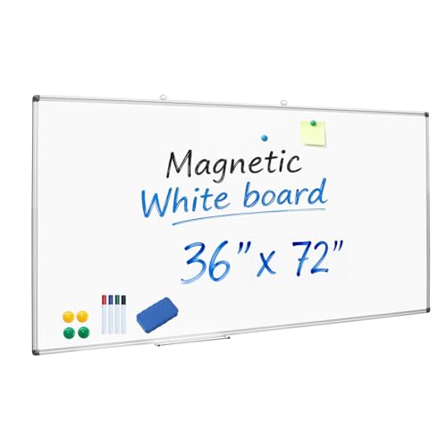 XIWODE 72"x36" Large Presentation Whiteboard, Magnetic Dry Erase Board Aluminum Frame Wall-Mounted with Long Pen Tray for Office Conference School - color: Silver, size: 36x72 Inches