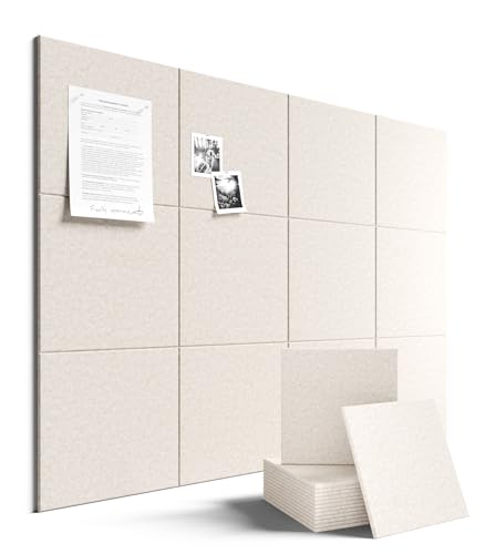 Fluxynara Felt Bulletin Board Tiles Large 48" x 36" Cork Board Alternative-12 Pack with 70 Adhesive Tabs, Thick Slat Wall Panels for Office Decor, Push Pin Board Wall Organizer Alternative - Oatmeal - color: Oatmeal, size: Solid Tile 12-pack