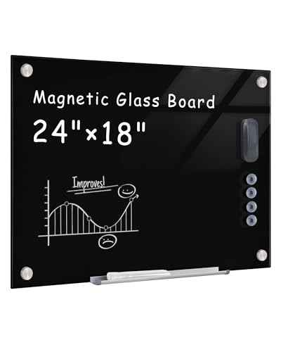 Mifuro Magnetic Glass Whiteboard，24"x18" Wall Mounted Frameless Dry Erase Board for Office, Home & School Black - color: Black, size: Size-24 x 18 inches