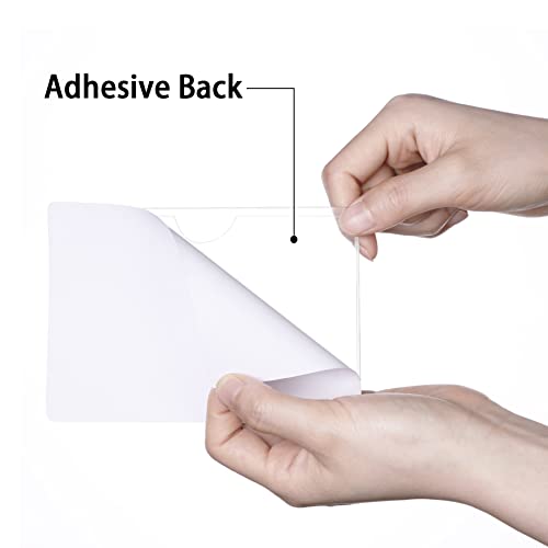 Antner 32 Pack Self-Adhesive Index Card Pockets for 3" x 5" Card, Clear Plastic Labels Holders Top Open for Loading Card Holder for Storage Bins, Library and Locker (3.74 x 5.3 Inches) - size: 3" x 5" - 32PCS